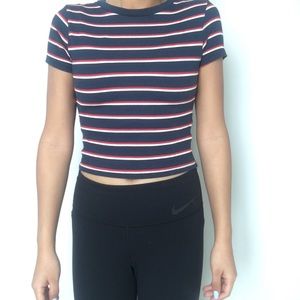 Blue, red, and white striped crop top